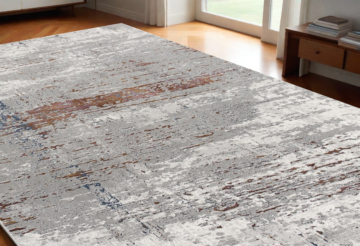 Stylish and Durable Gray & Brown Abstract Scraped Area Rug for Modern Homes