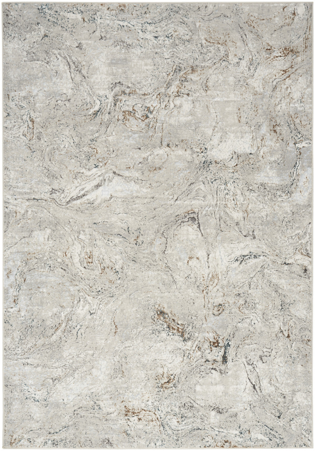 Stain-Resistant and Durable Modern Abstract Non-Slip Area Rug in Ivory Gray and Brown, Measuring 5 Feet by 7 Feet