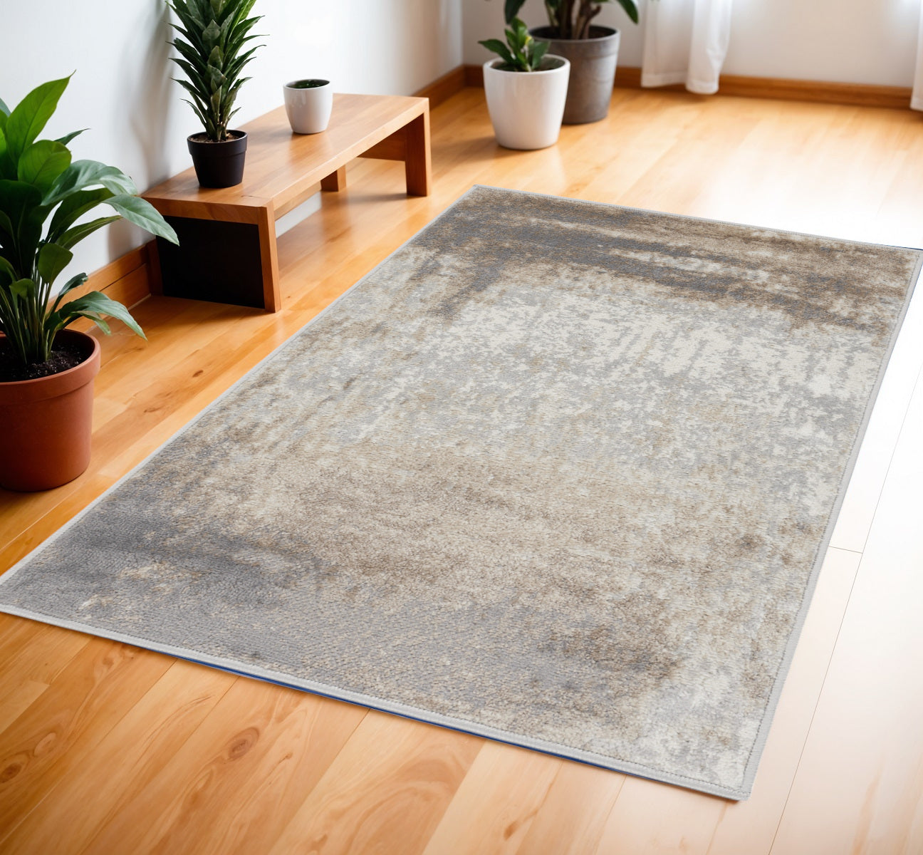 Stylish Gray and Ivory Abstract Non-Slip Area Rug - Stain-Resistant and Durable, Ideal for Family Homes with Kids