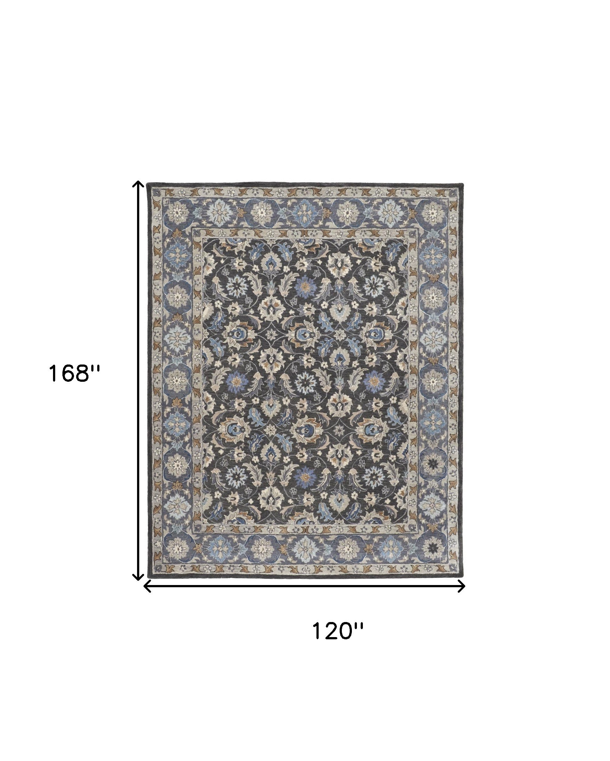 Exquisite Handmade Wool Floral Area Rug - Stain-Resistant with Inviting Taupe Blue and Ivory Design for Home Decor