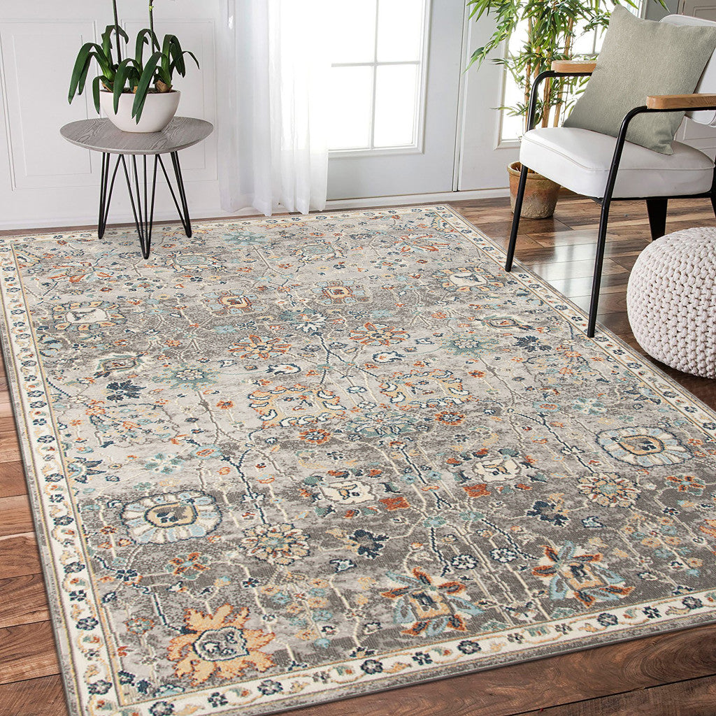 Stain-Resistant Blue & Orange Floral Outdoor/Indoor Area Rug for Comfort