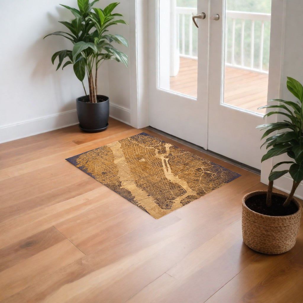 3' x 5' Modern Yellow Abstract Non-Slip Area Rug for Walkways and Spaces