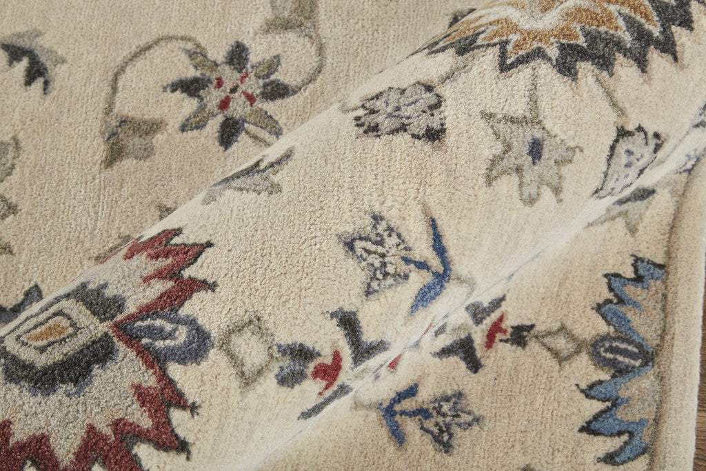 Ivory and Blue Floral Design Hand-Tufted Wool Area Rug - Stain Resistant, Perfect for Family Spaces with Kids and Pets
