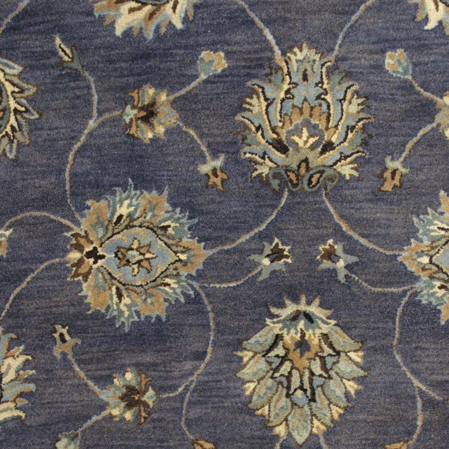 Hand-Tufted Midnight Kashan Area Rug in New Zealand Wool with Old-World Elegance