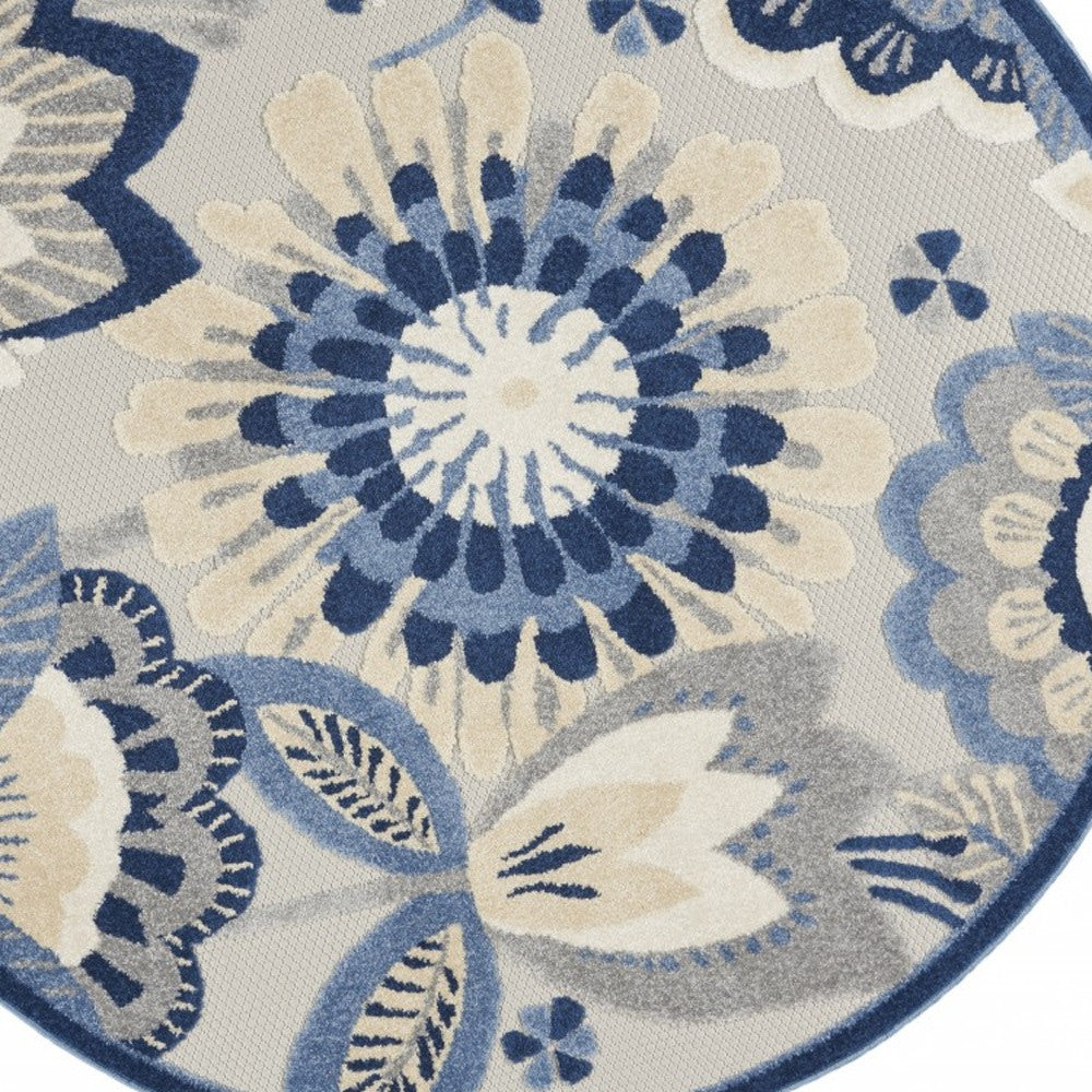 Exquisite Blue and Gray Floral Outdoor and Indoor Area Rug for Elegant Spaces