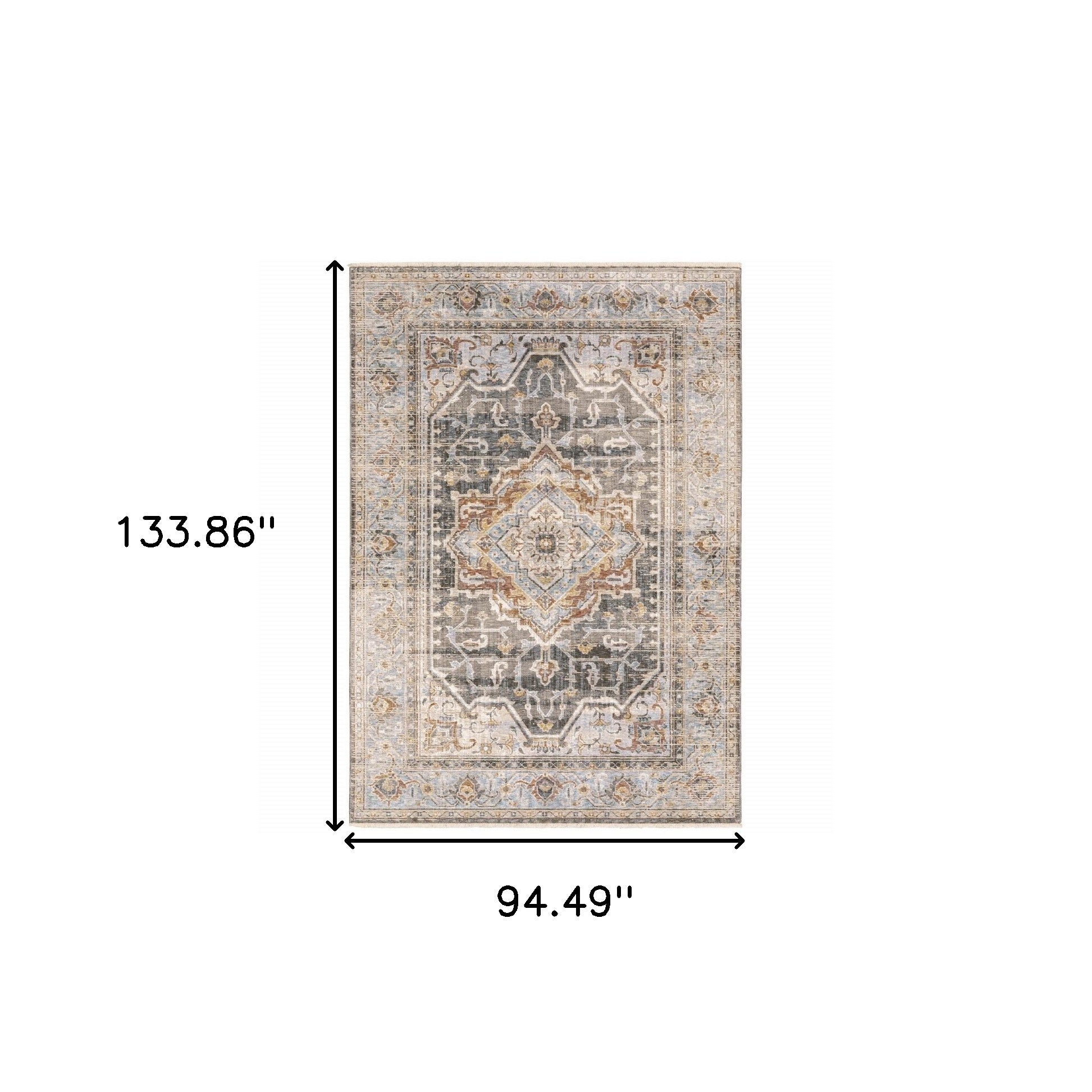 Luxurious Bohemian Gray and Blue Medallion Area Rug for Classic Living Spaces