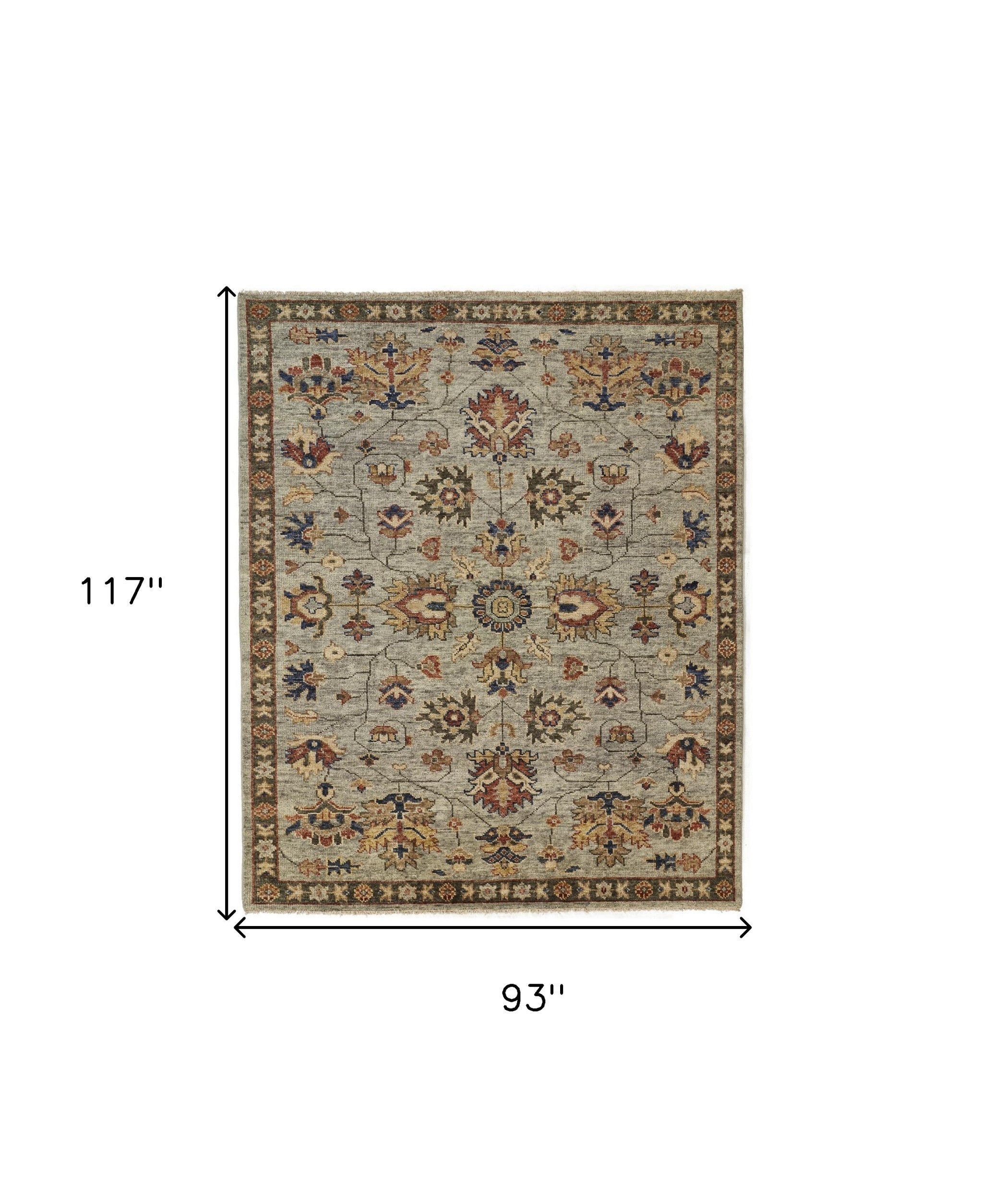 Exquisite Hand-Knotted Wool Floral Area Rug in Elegant Gray and Ivory with Tassels