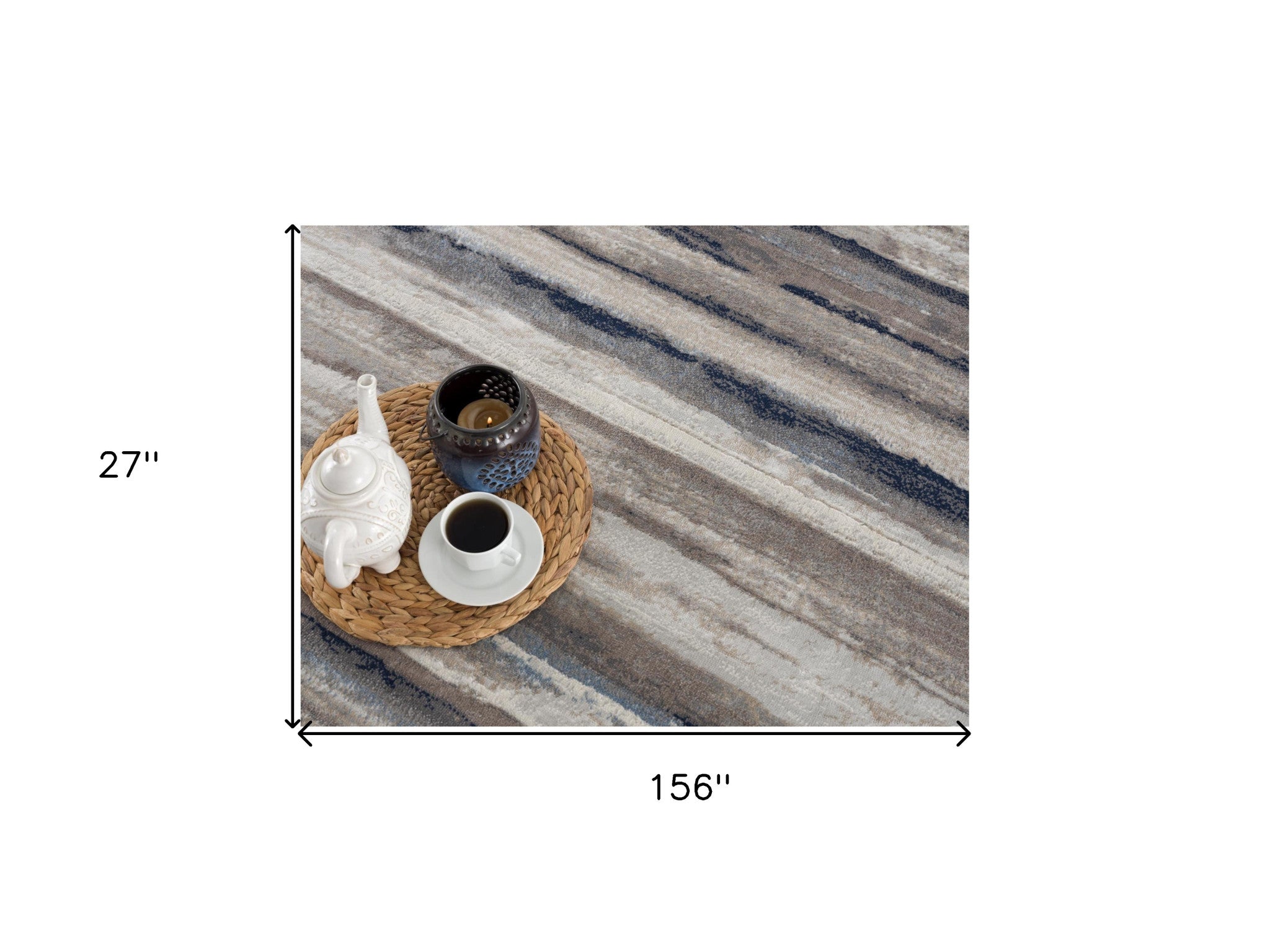 Blue and Beige Distressed Design Stain-Resistant Striped Runner Rug Ideal for Kids and Pets, Measuring 10ft