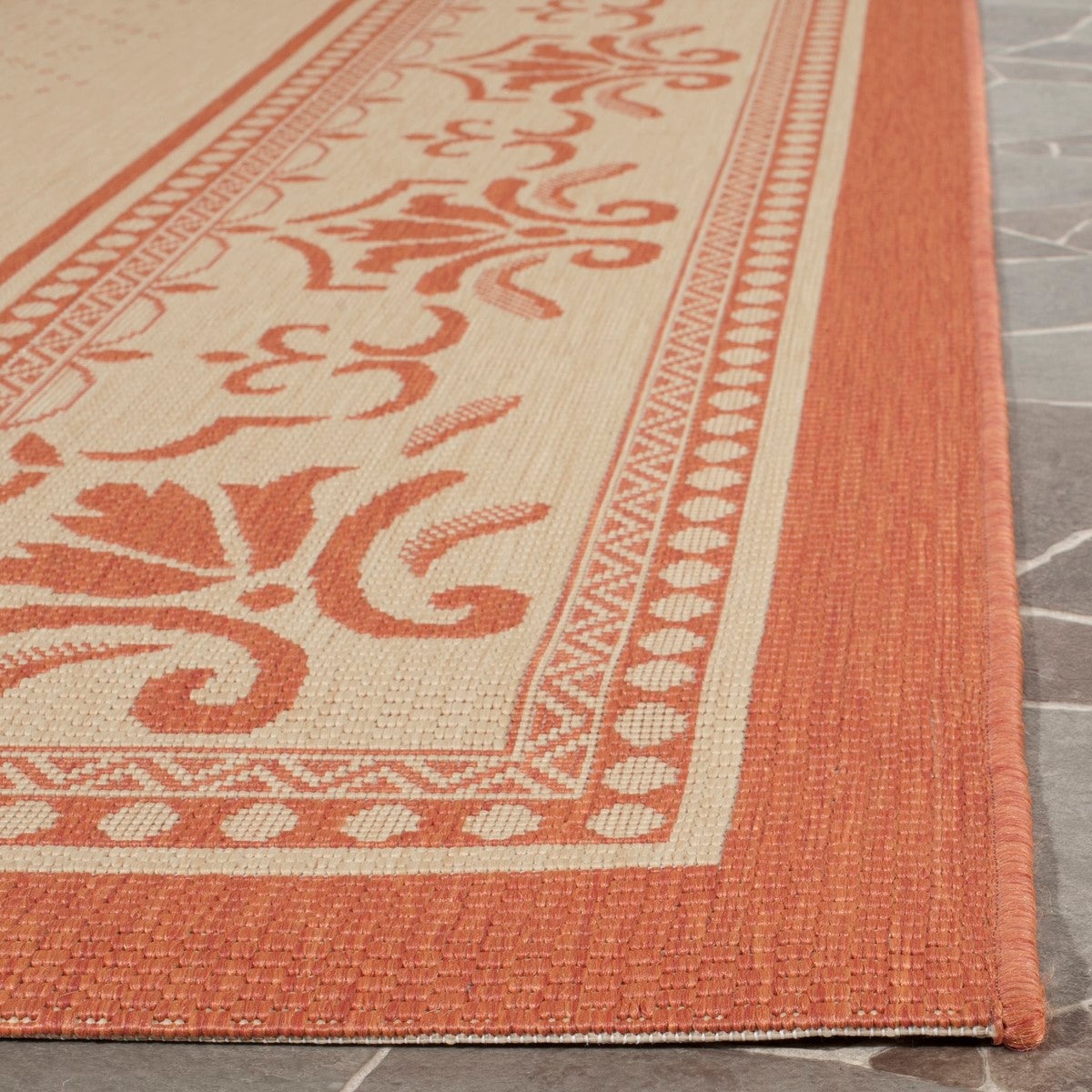 Elegant Courtyard Style Power Loomed Floral Indoor and Outdoor Decorative Rug with Durable and Weather-Resistant Features