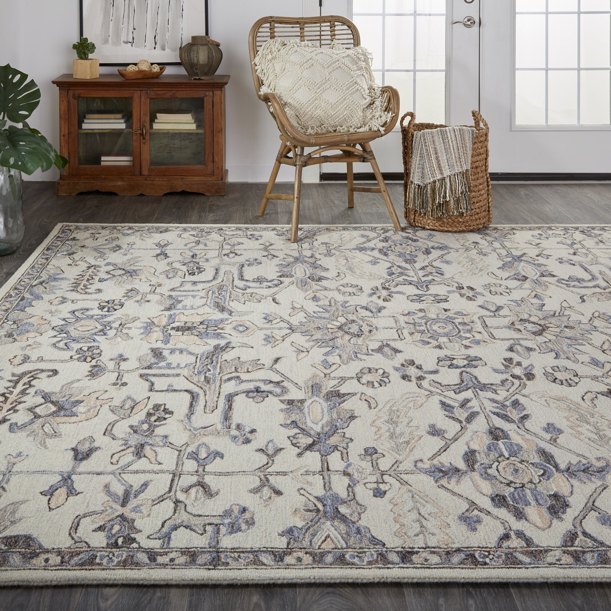 Fallon Hand-Tufted Wool Rug - Rustic Floral Design in Peaceful Blues and Soothing Creams for Comfortable Homes