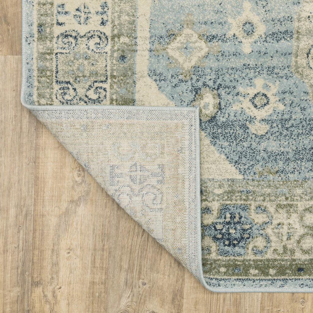 Stain-Resistant Elegant Blue-Grey-Teal Oriental Runner Rug for Cozy Homes
