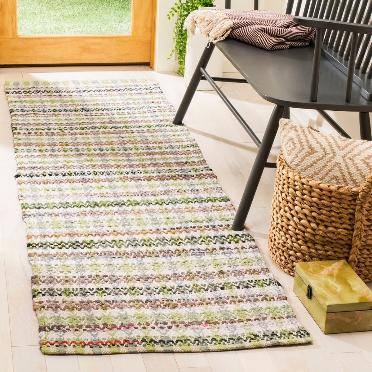 Montauk Handmade Woven Cotton Rug with Stylish Ikat Design Ideal for Coastal to Contemporary Style Homes