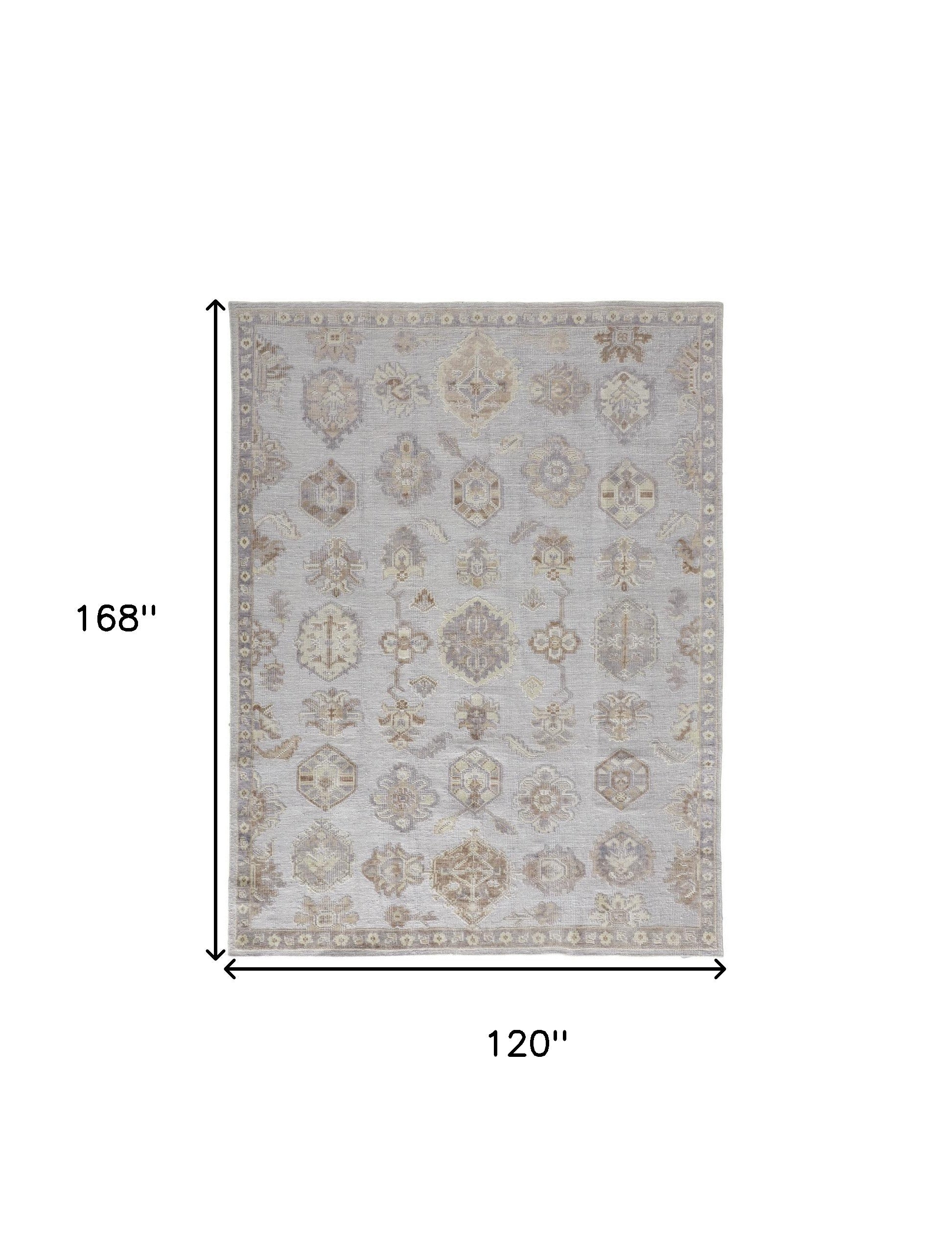 Stain-Resistant Gray and Ivory Hand-Knotted Floral Area Rug - Unique Artisan Work
