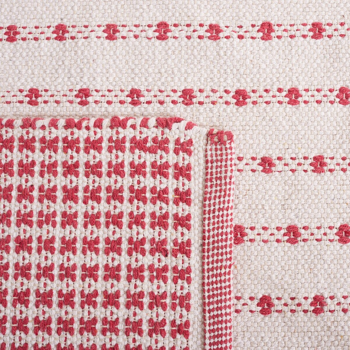 Stylish and Durable Hand - woven Bohemian Flat Weave Cotton Area Rug from India - Montauk 714
