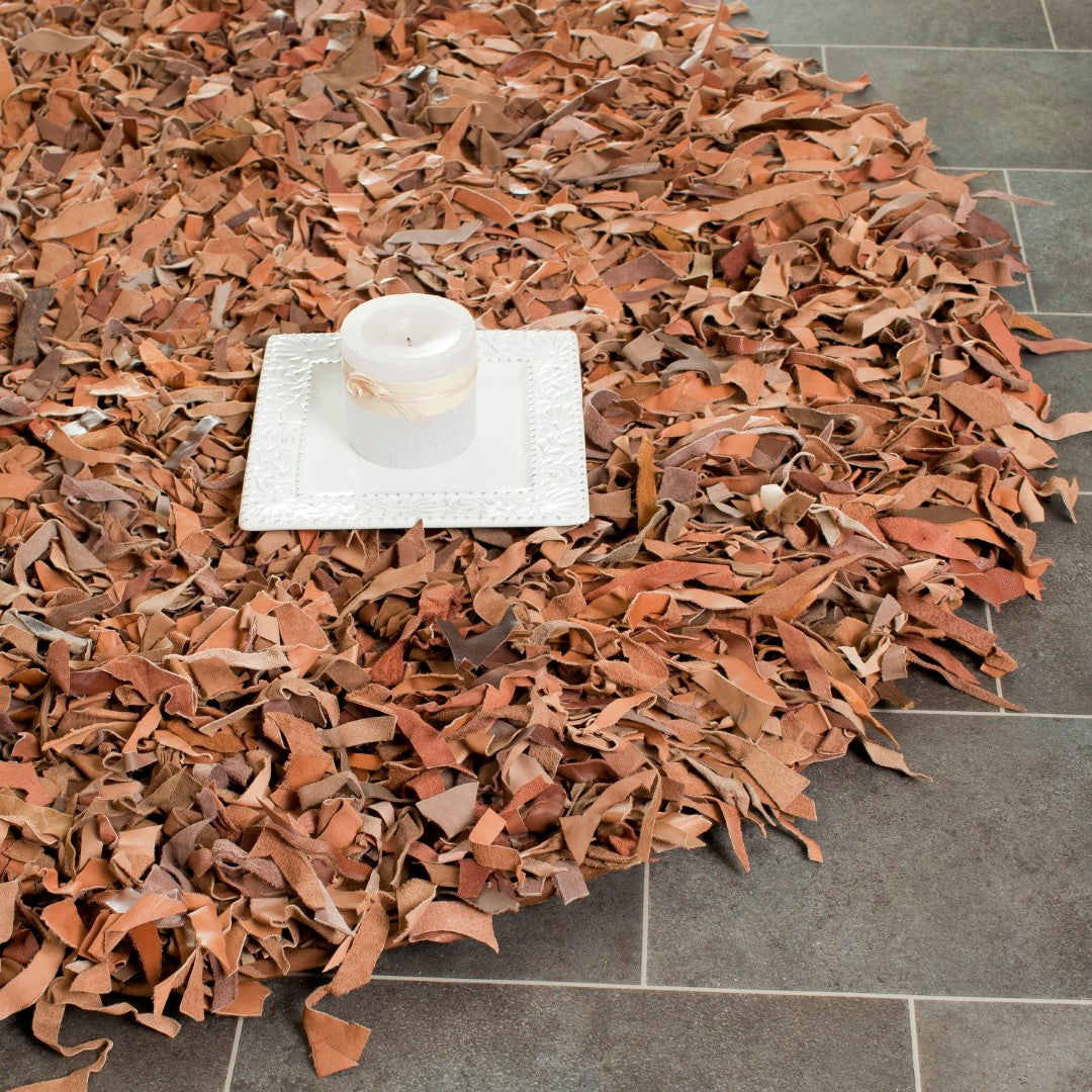 Exquisite Hand - Knotted Luxury Leather Shag Rug with Distinctive Indian Artistry for Your Living Space