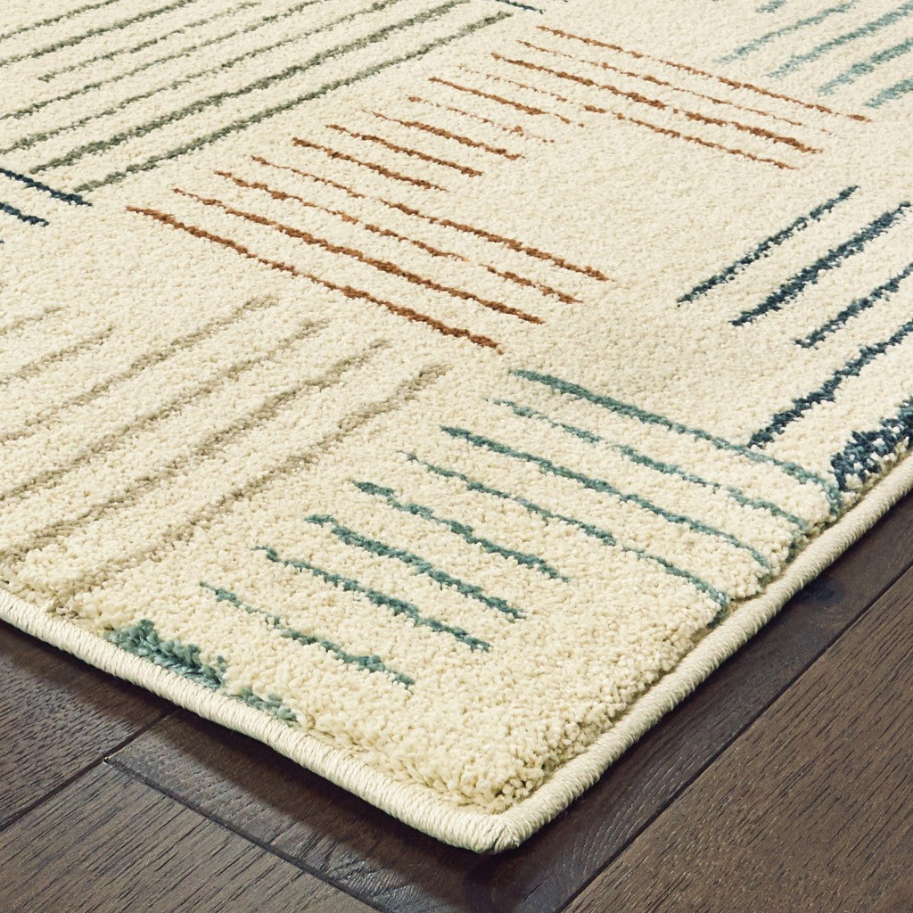 Ivory Multi - Neutral Color Geometric High - Pile Area Rug for a Comfortable and Contemporary Home Decorating