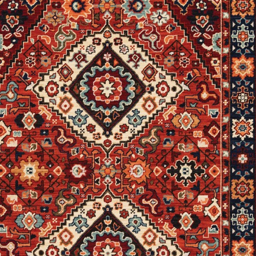 Durable, Stain-Resistant Vintage Oriental Scatter Rug in Vibrant Red and Blue