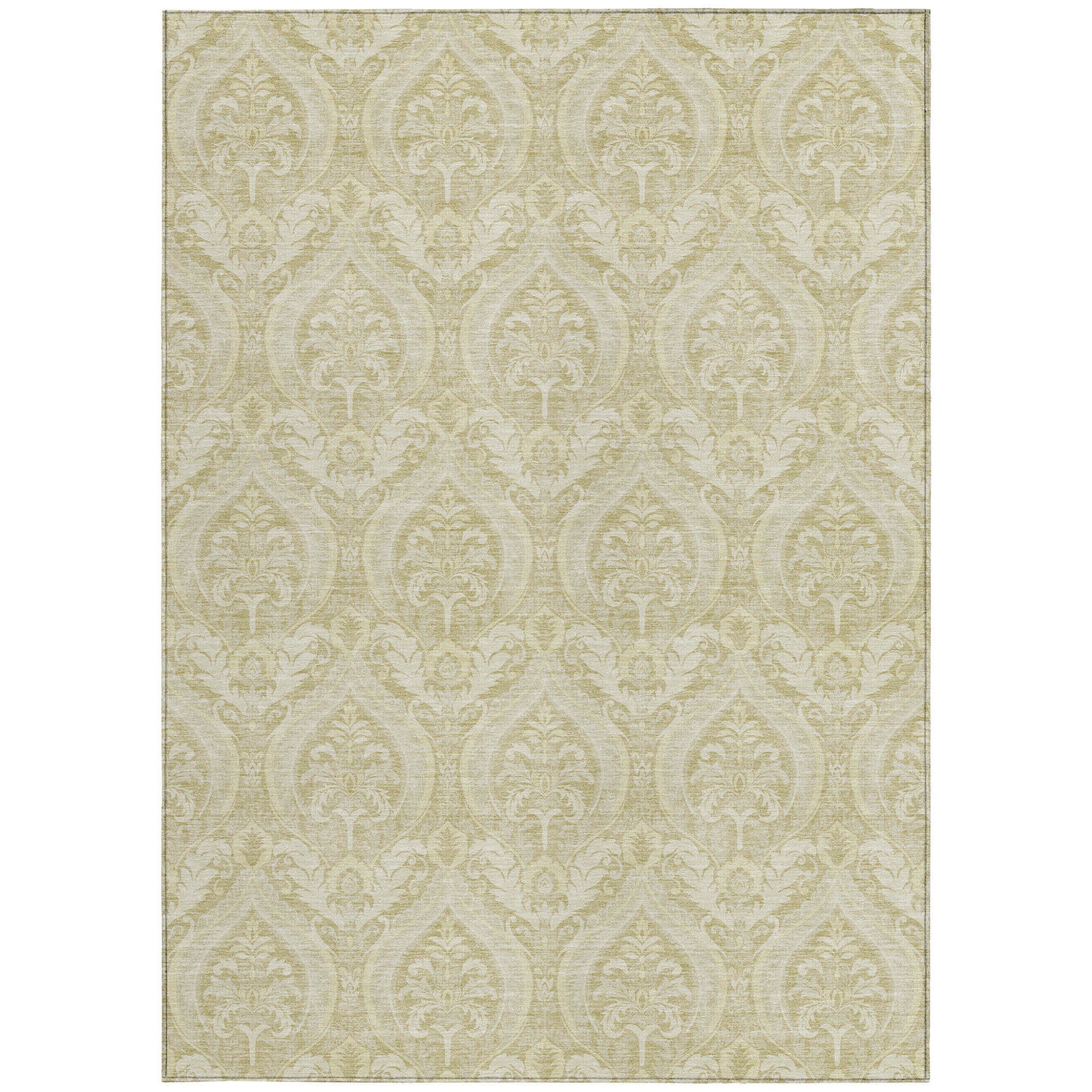 Stylish Washable and Stain - Resistant Non - Skid Damask Design Indoor Outdoor Runner Rug Measuring 27 Inches by 90 Inches