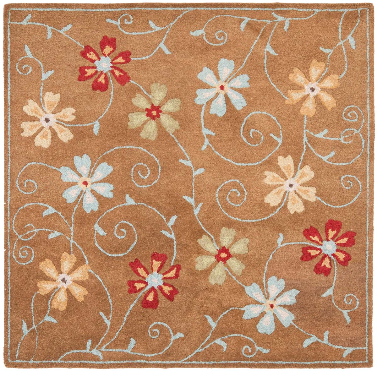Stylish Hand-Woven Colorful Wool Blossom Rug for Country Casual Interiors