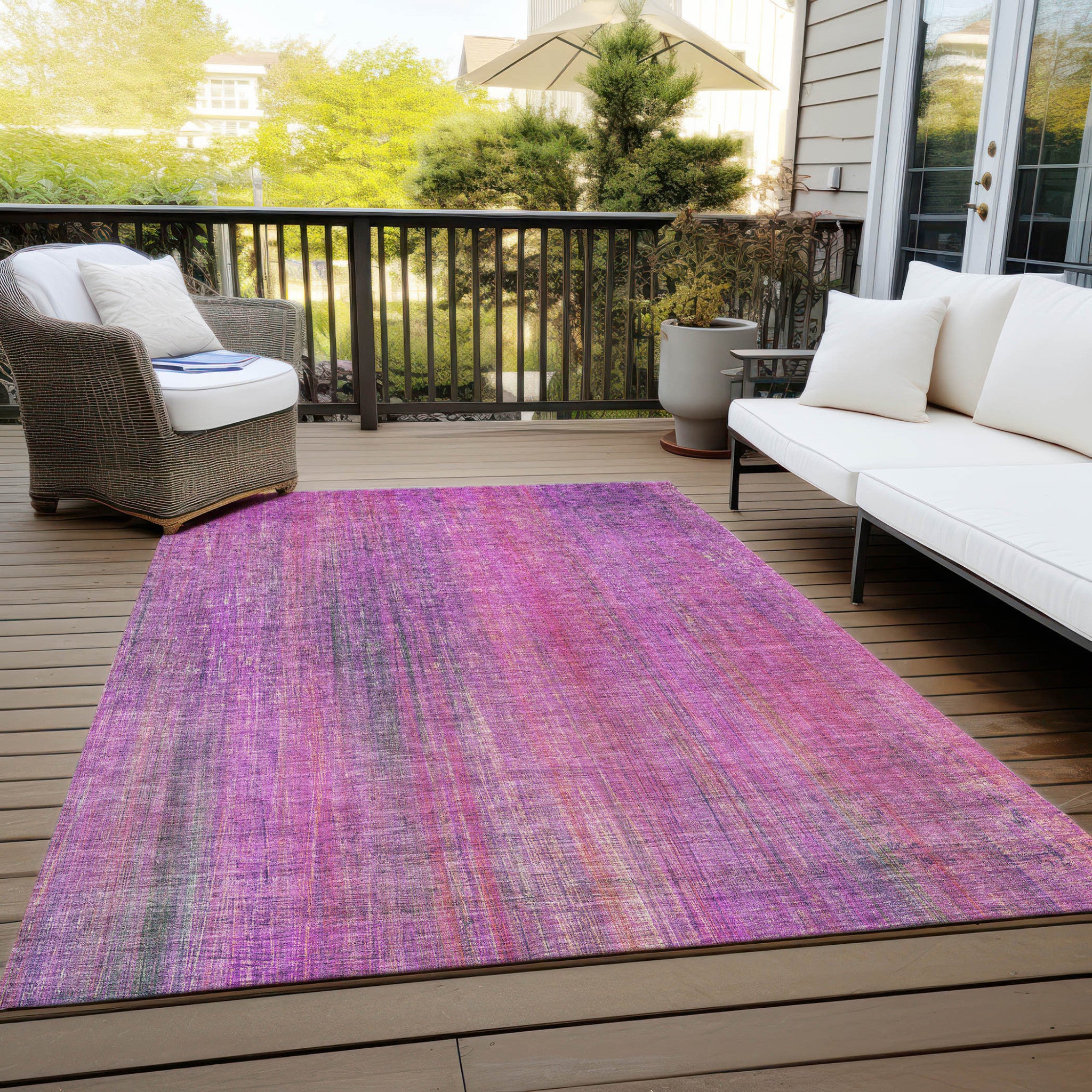 Washable, Non-Skid, Stain-Resistant Blue Striped Rug for Indoor & Outdoor Use, Ideal for Pets