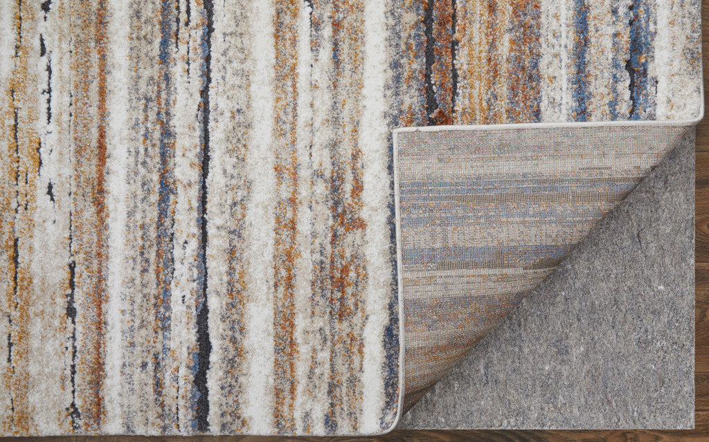 Stylish Stain-Resistant Striped Power Loom Area Rug in Blue and Brown Tones for Any Interior Space