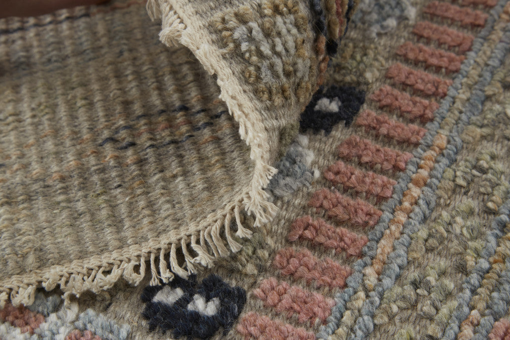 Stylish Hand-Knotted Wool Blend Area Rug with Striped Design in Tan, Blue, and Orange for Elegant Home Décor