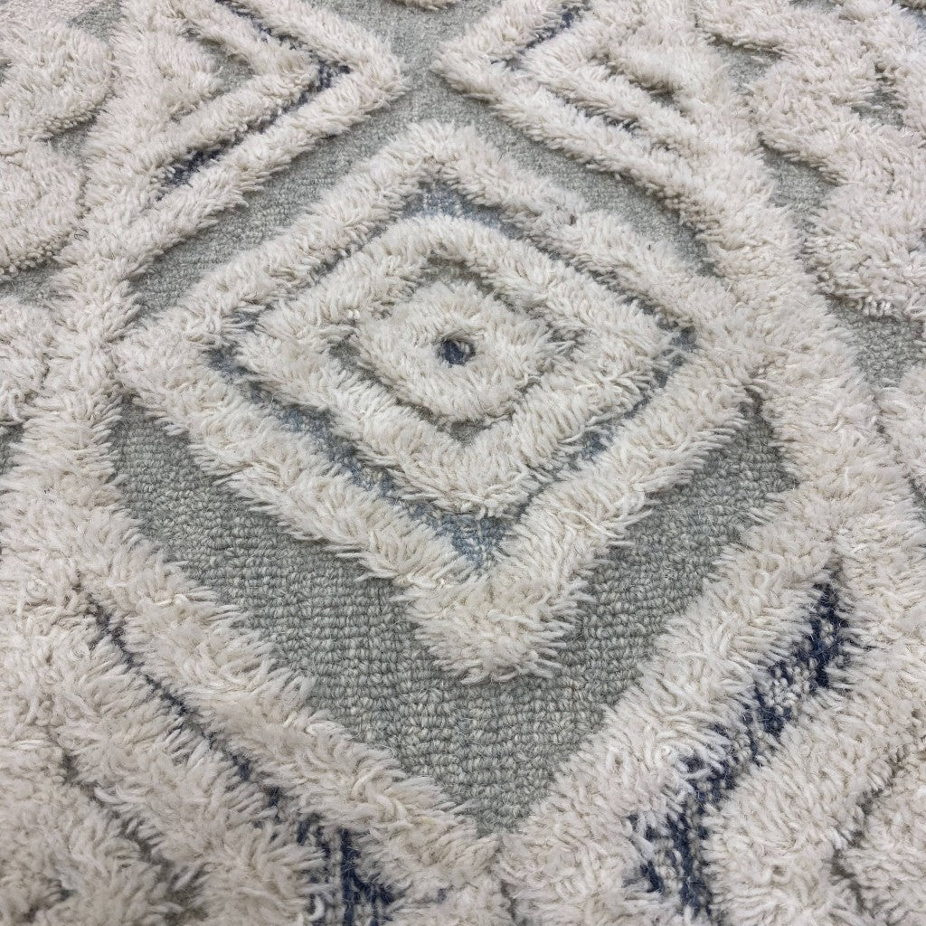 Handmade Wool Round Cream Geometric Area Rug for Cozy Bohemian Homes