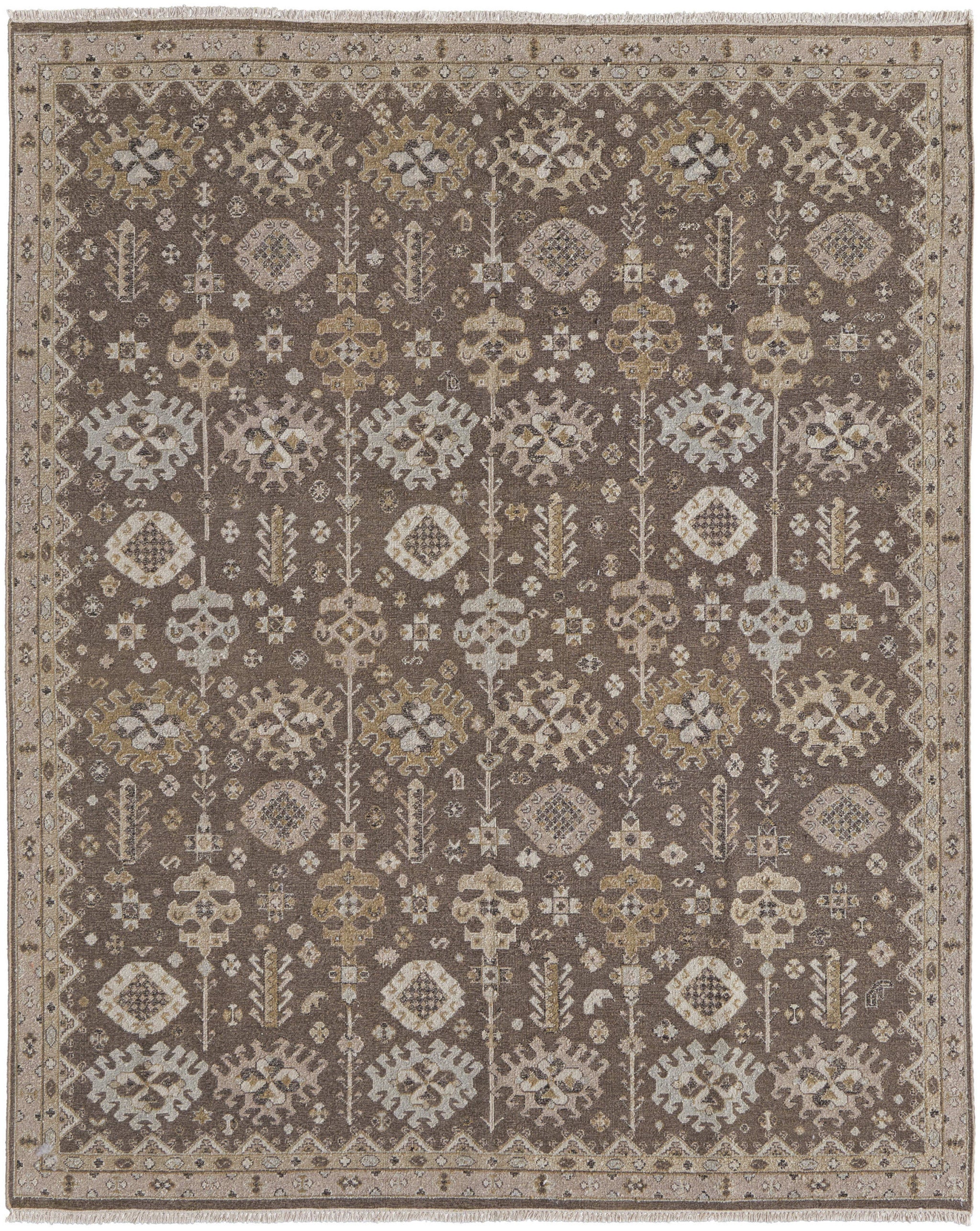Exquisite Hand-Knotted Gray and Ivory Oriental Wool Area Rug with Fringe - Stain-Resistant and Timeless Decor Piece