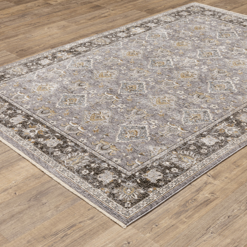 Stain-Resistant Grey and Blue Oriental-Style Power Loom Area Runner Rug with Stylish Fringe for Your Home Decor