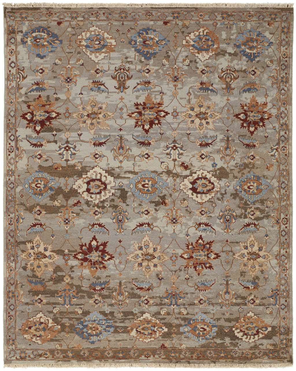 Exquisite Hand - Knotted Wool Floral Area Rug with Fringe, Stain - Resistant, Perfect for Interior Accent