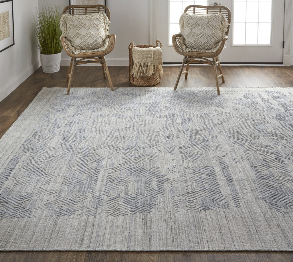 Exquisite Hand-Woven Viscose Area Rug with Distinctive Blue and Gray Abstract Pattern to Beautify Your Living Space