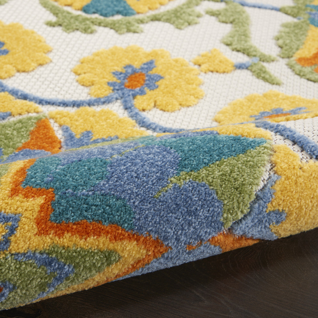 High - Quality Elegant Indoor and Outdoor Use Area Rug with Ivory and Blue Floral Design and Stain Resistance