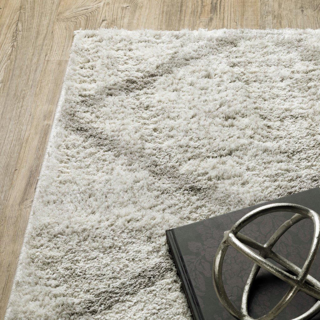 Stylish and Stain-Resistant Ivory and Grey Geometric Shag Area Runner Rug Ideal for Kids and Pet-Friendly Spaces