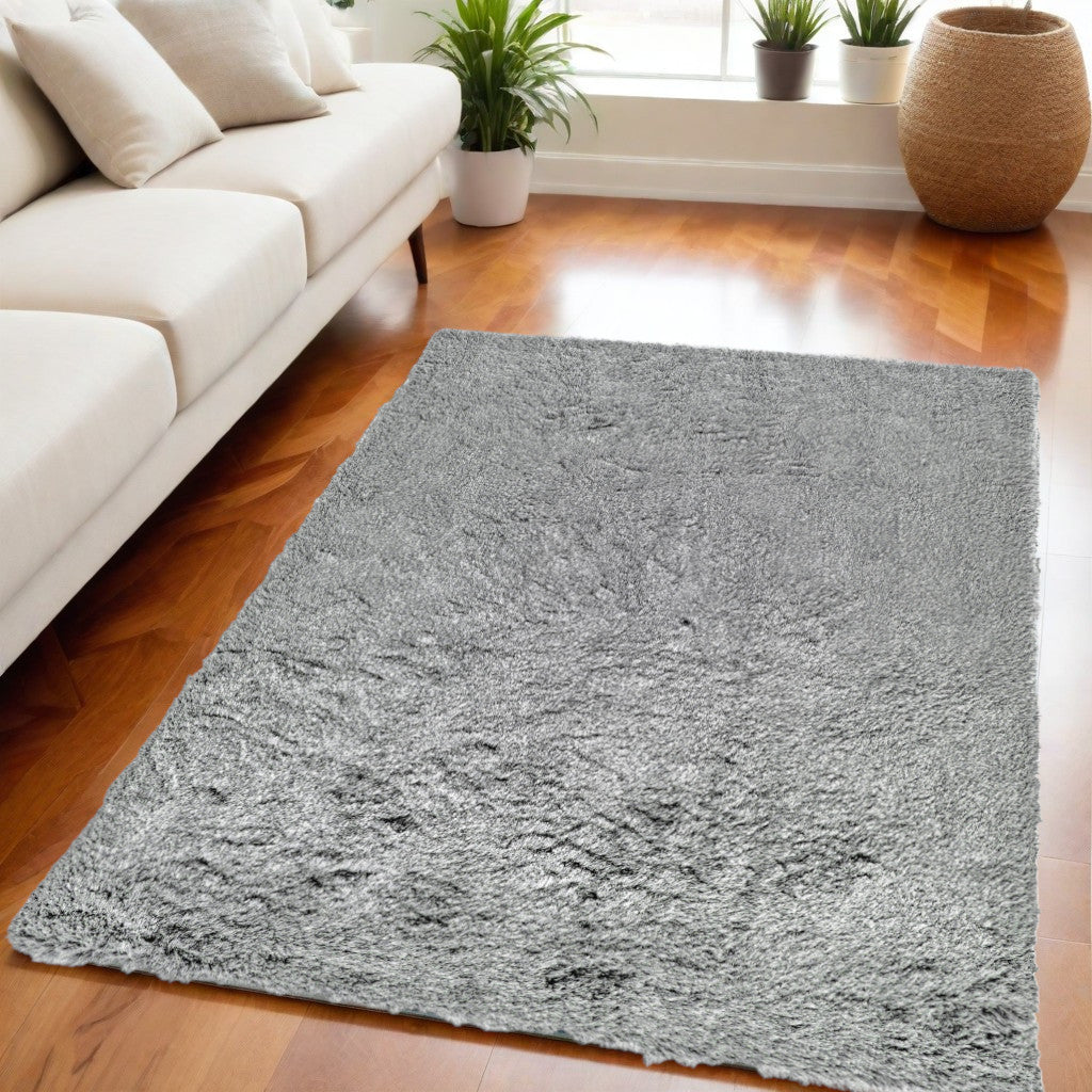 Soft, Stain-Resistant Gray Shag Area Rug for Elegant Home Decor