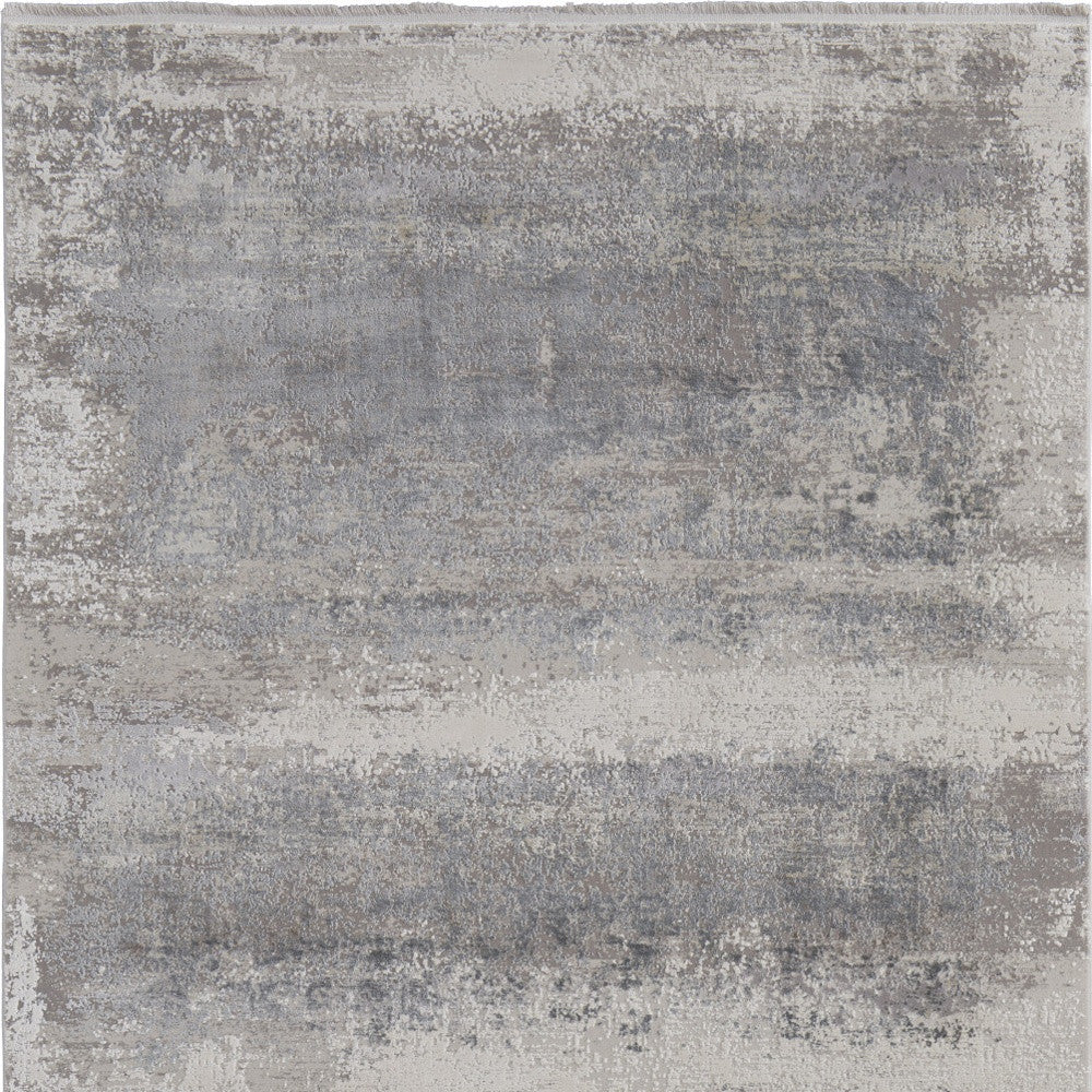 Stylish Power Loom Gray Abstract Area Rug with Fringe for Elegant Home Interior Decor