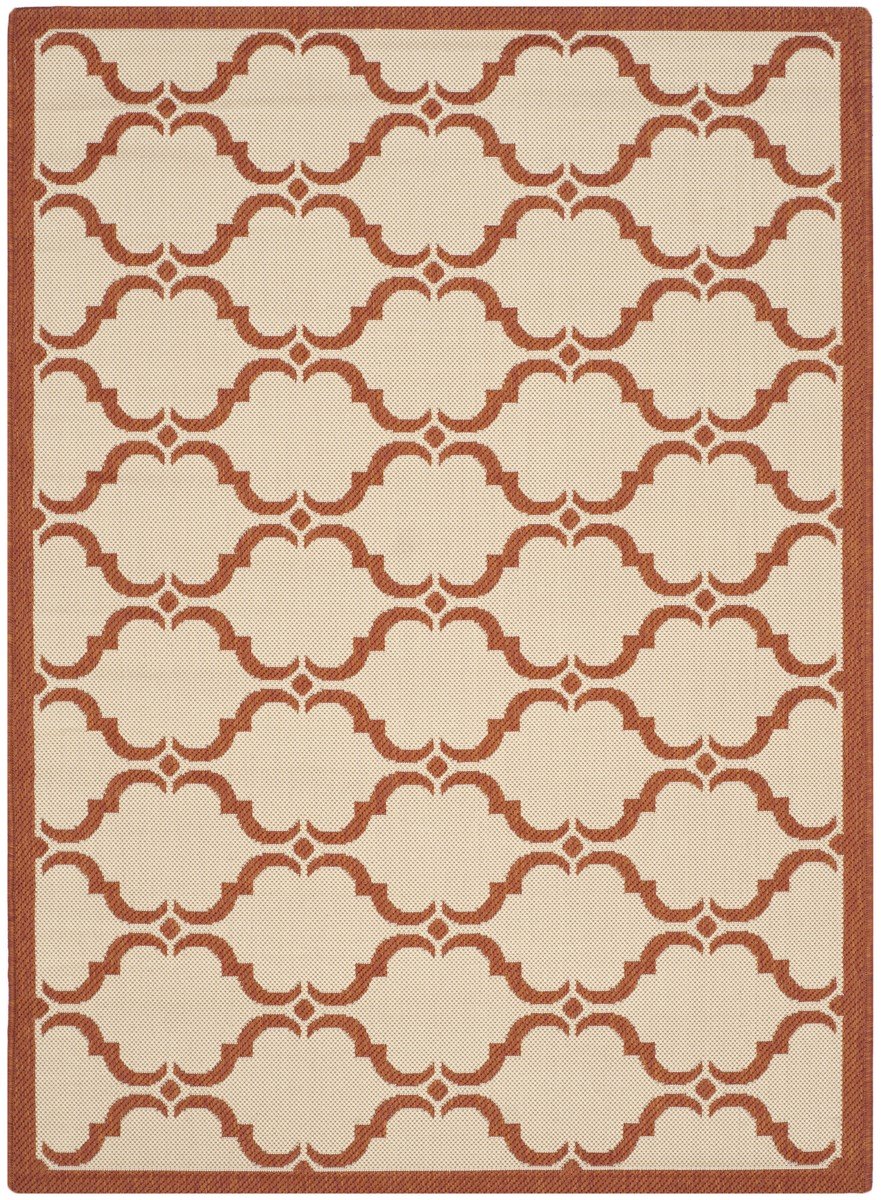 Courtyard-Style Indoor and Outdoor Area Rug Featuring a Creamy Beige Lattice Pattern for Energetic and Durable Spaces