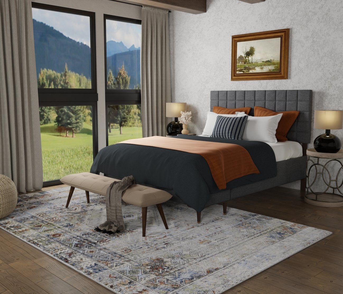 Melrose Area Rug: Durable, Stain-Resistant Beauty in Blues and Taupes