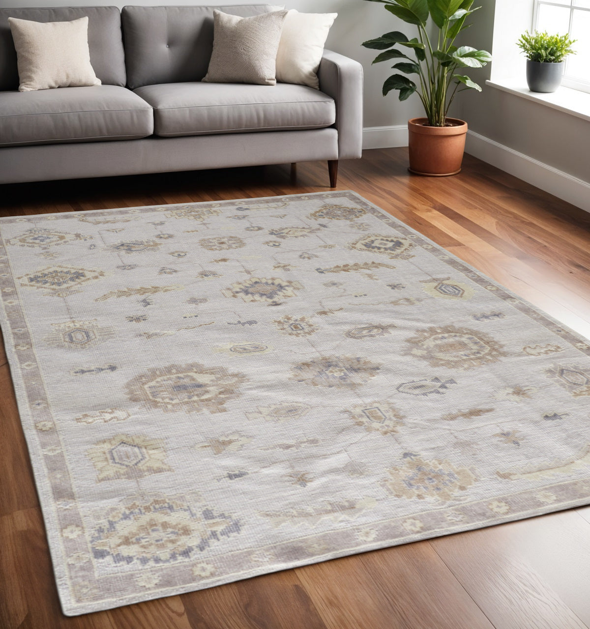 Gorgeous Hand-Knotted Orange and Ivory Floral Area Rug for Elegant Home Decor