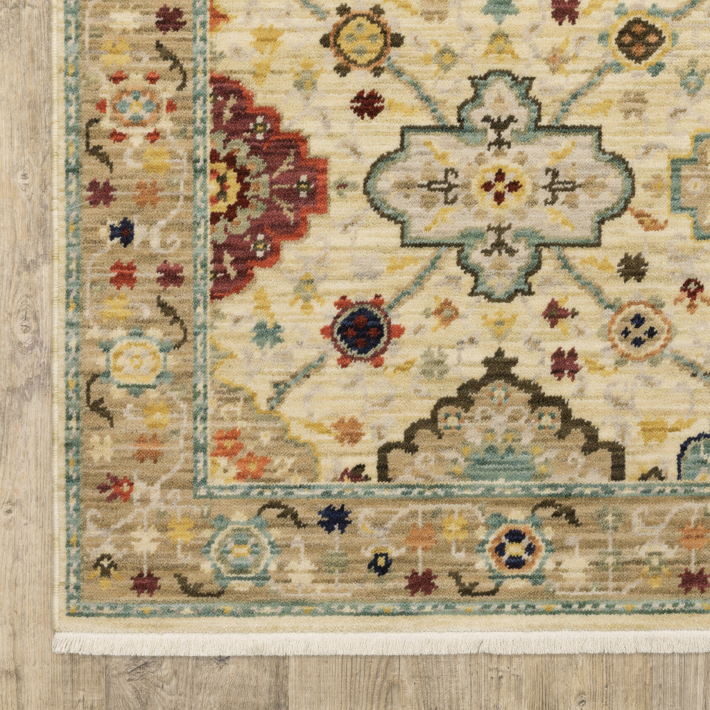 Stylish Beige, Blue, Rust Stain - Resistant Oriental Fringed Area Rug for Cozy Home