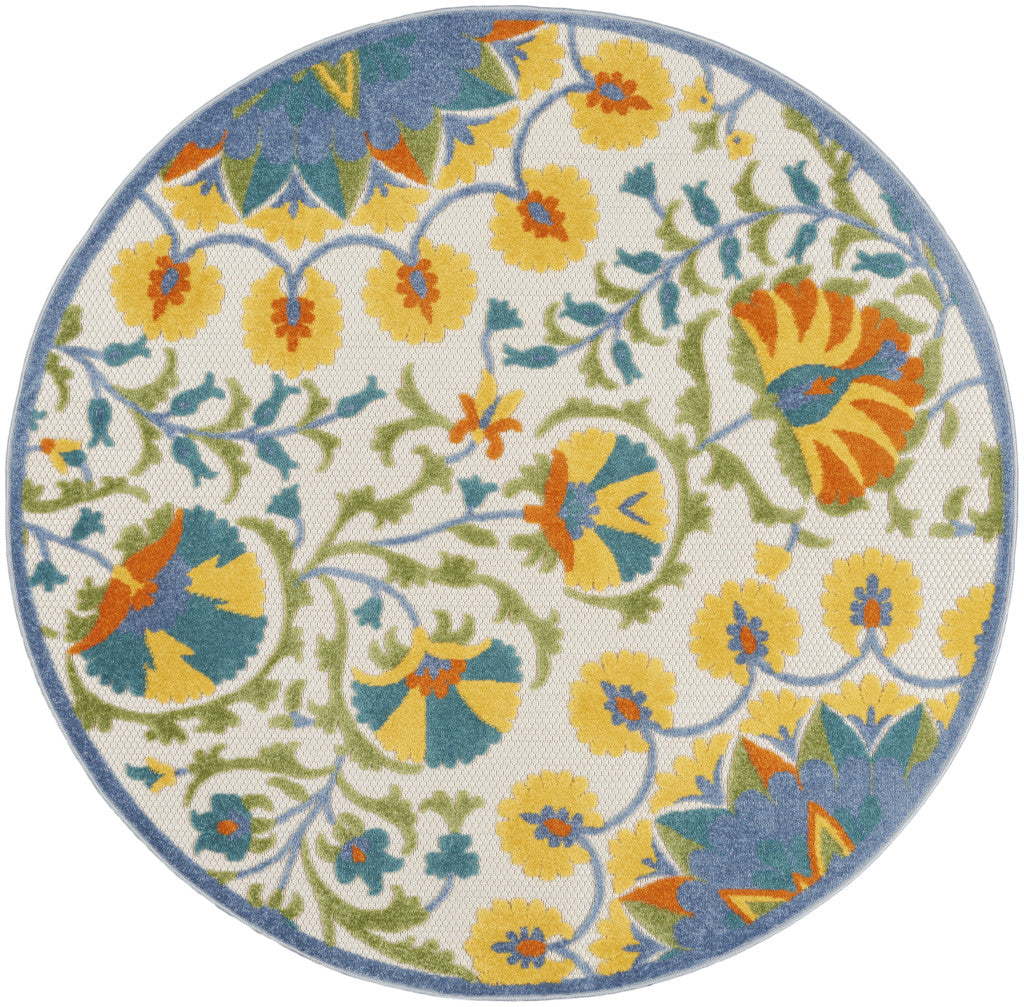 High - Quality Elegant Indoor and Outdoor Use Area Rug with Ivory and Blue Floral Design and Stain Resistance