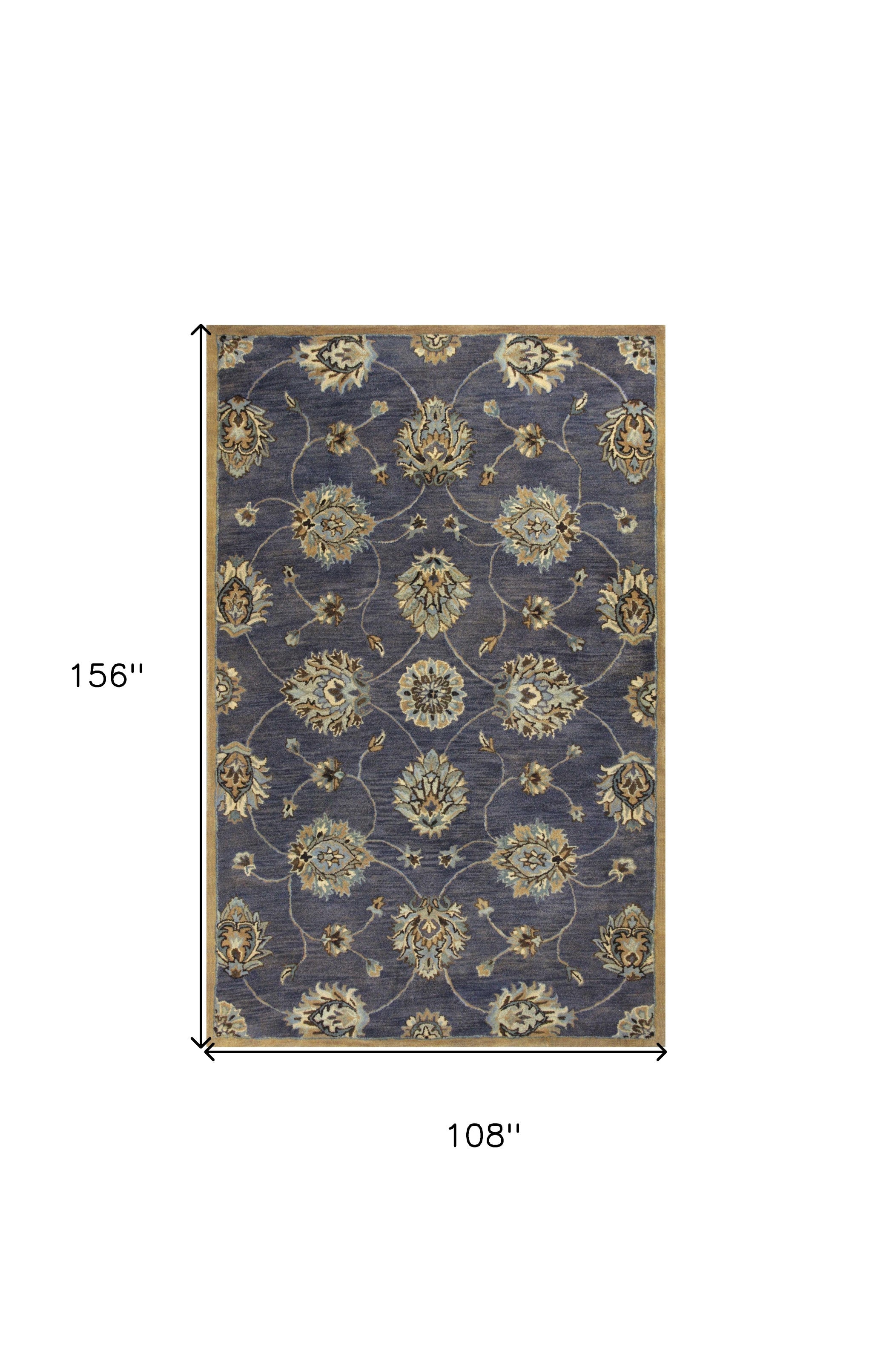 Hand-Tufted Midnight Kashan Area Rug in New Zealand Wool with Old-World Elegance