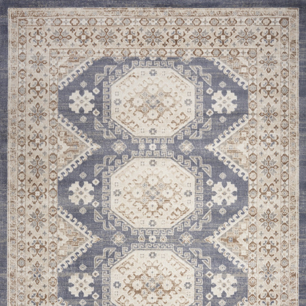 Stylish 9' x 12' Blue Geometric Distressed Synthetic Area Rug for Elegant Living Room Decor