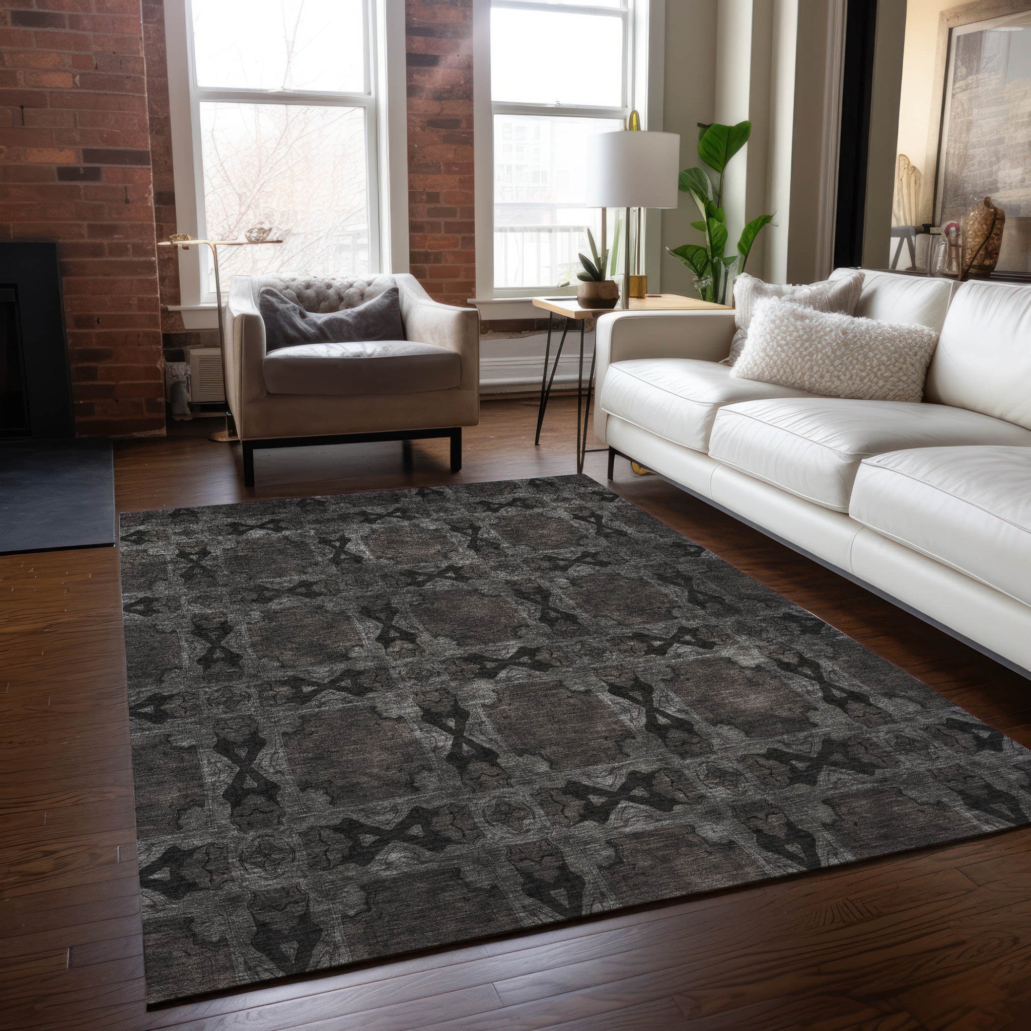 Stain-Resistant, Non-Skid Washable Teal Floral Medallion Round Runner Rug for Indoors & Outdoors