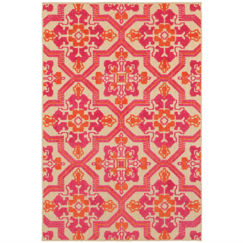Stunning Stain-Resistant Outdoor Area Rug with Vibrant Pink and Orange Medallion Design for Any Indoor or Outdoor Space