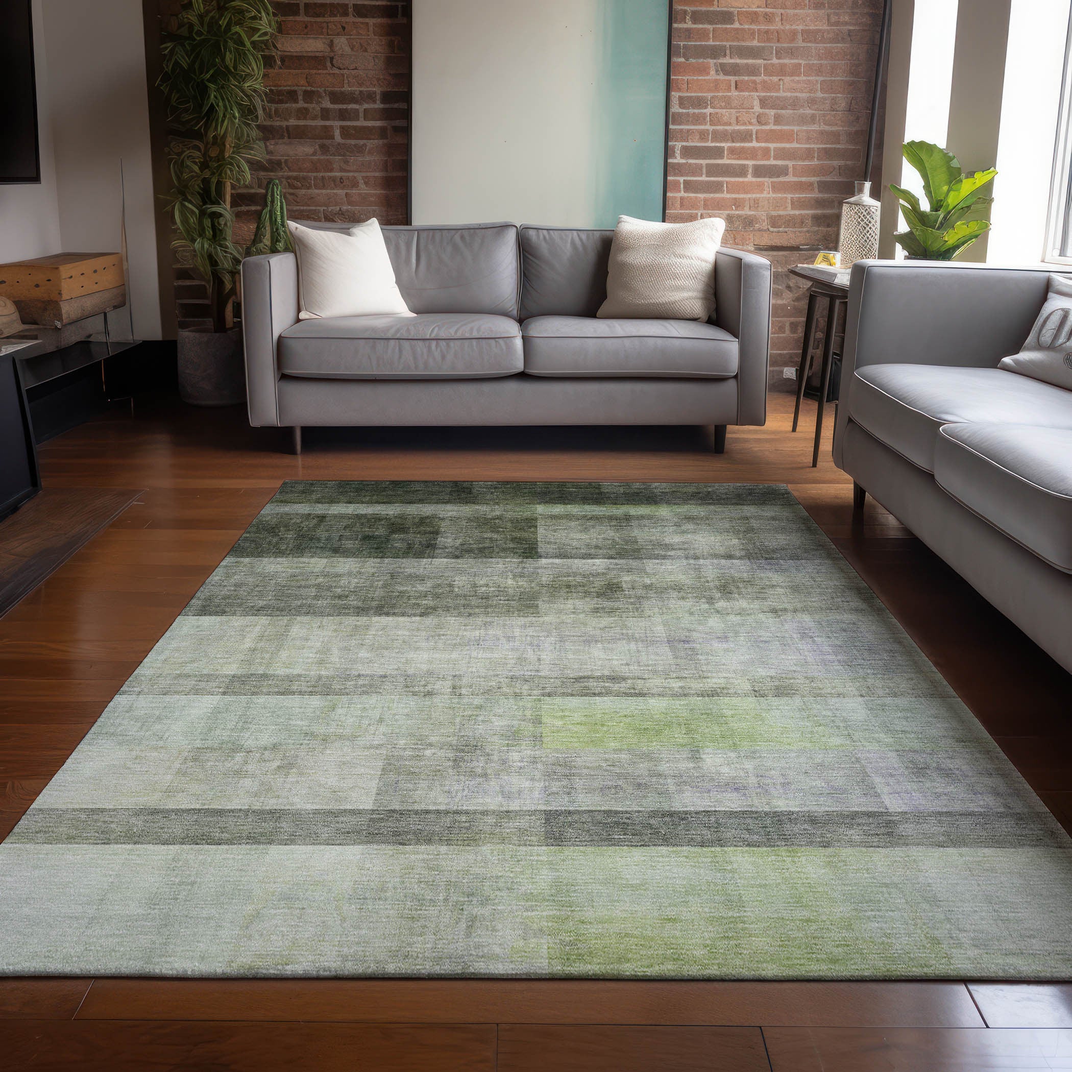 8-Foot Olive Green Ombre Stain-Resistant Indoor-Outdoor Runner Rug for Kids & Pets