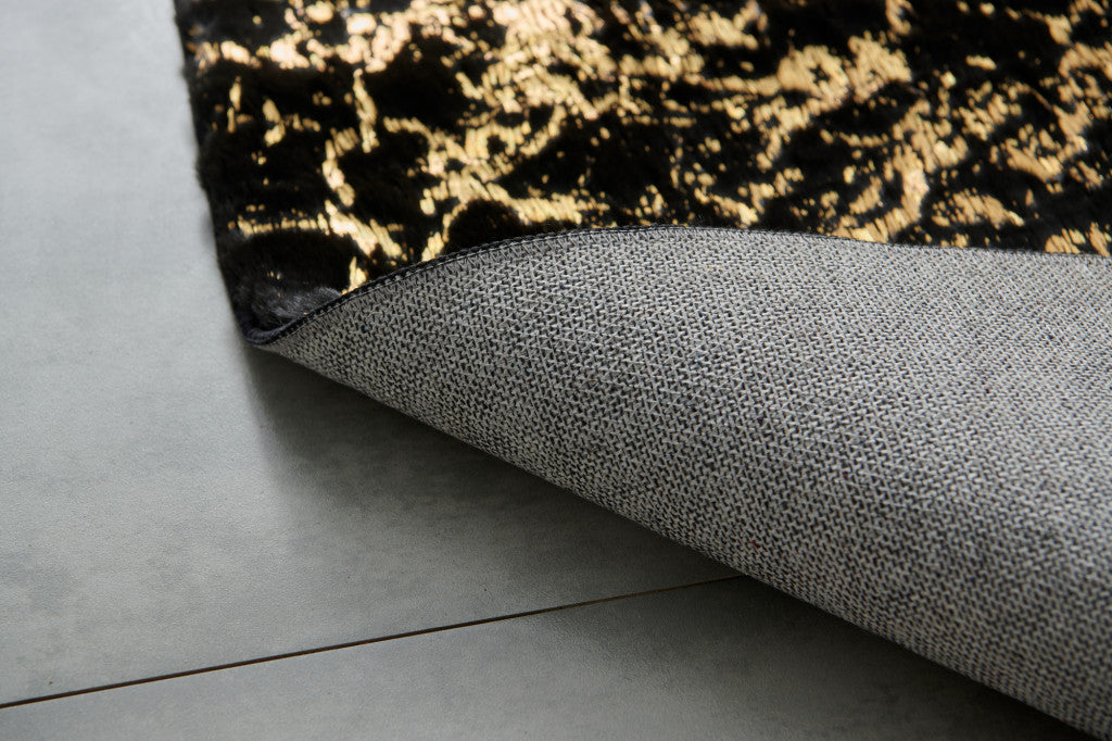 Stylish Black and Gold Faux Fur Abstract Shag Rug for Comfortable Home Decor