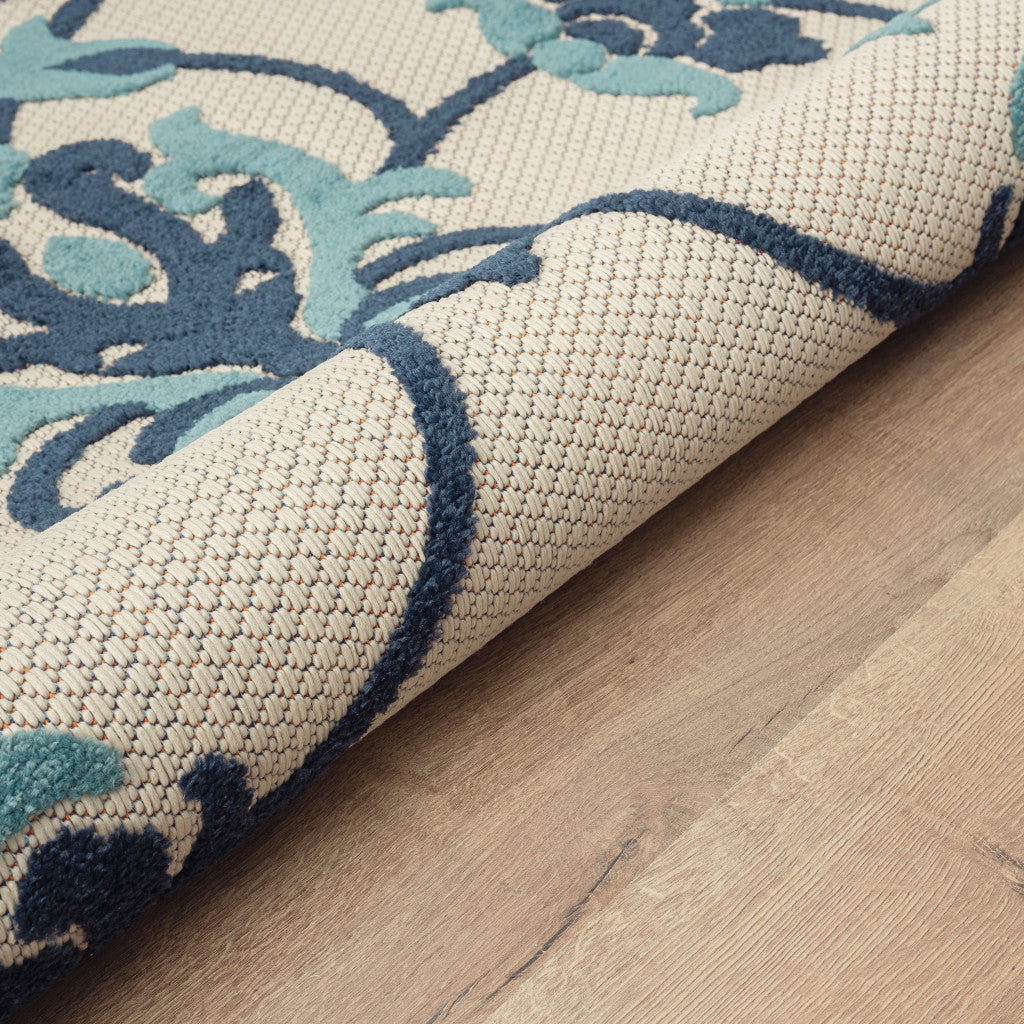 Elegant Blue & Orange Floral Non-Skid Area Rug for Indoor & Outdoor Use
