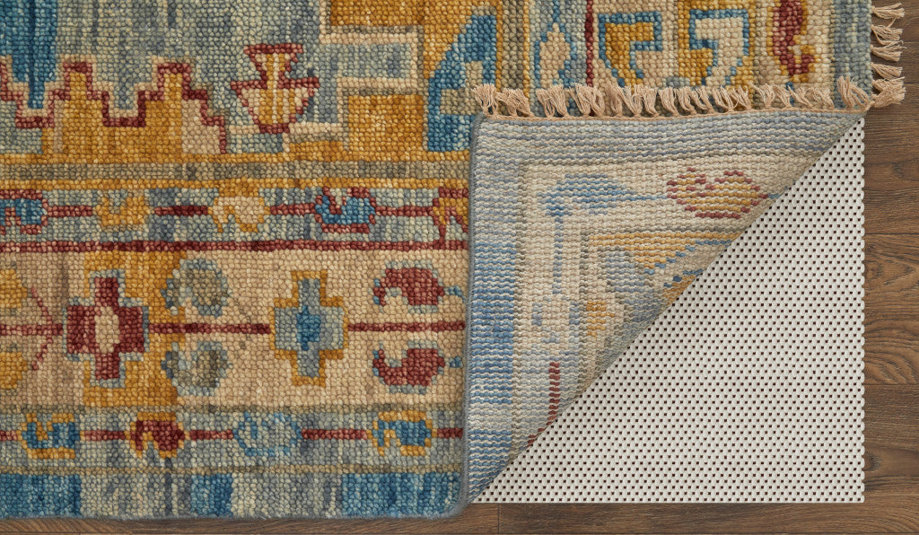 Stylish Stain-Resistant Hand-Knotted Wool Area Rug with Geometric Design and Fringe
