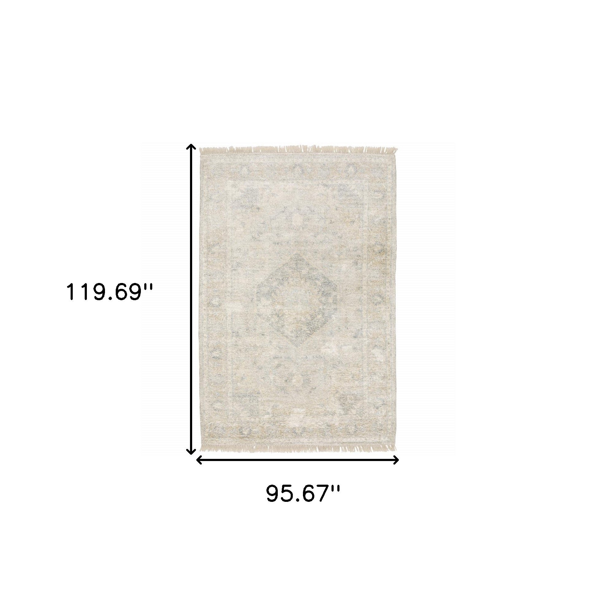 Stain-Resistant Handmade Beige and Grey Oriental-Style Area Rug with Decorative Fringe for Elegant and Stylish Living Spaces