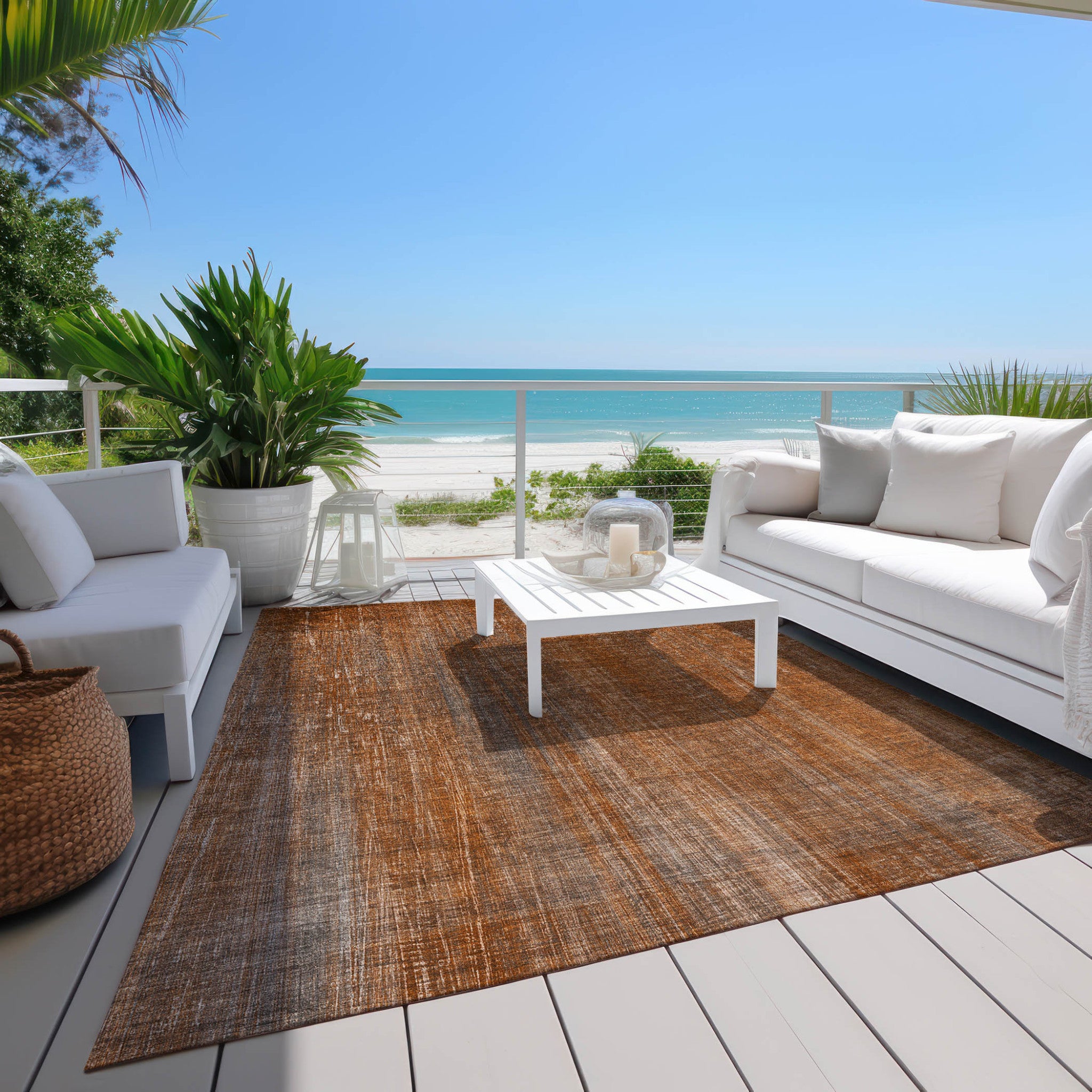 Washable, Non-Skid, Stain-Resistant Blue Striped Rug for Indoor & Outdoor Use, Ideal for Pets